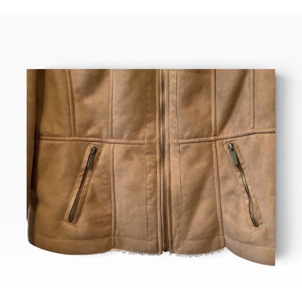 Women's XL Tan Faux Suede Sherpa Lined Jacket Croft & Barrow Full Zip - Picture 3 of 7